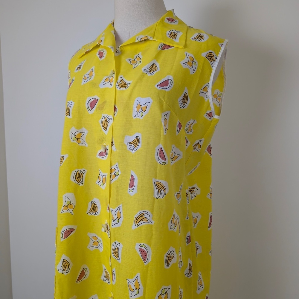 Yellow Fruit Duster Pajamas Button Down Size Medium Midi (v) - Picture 3 of 11